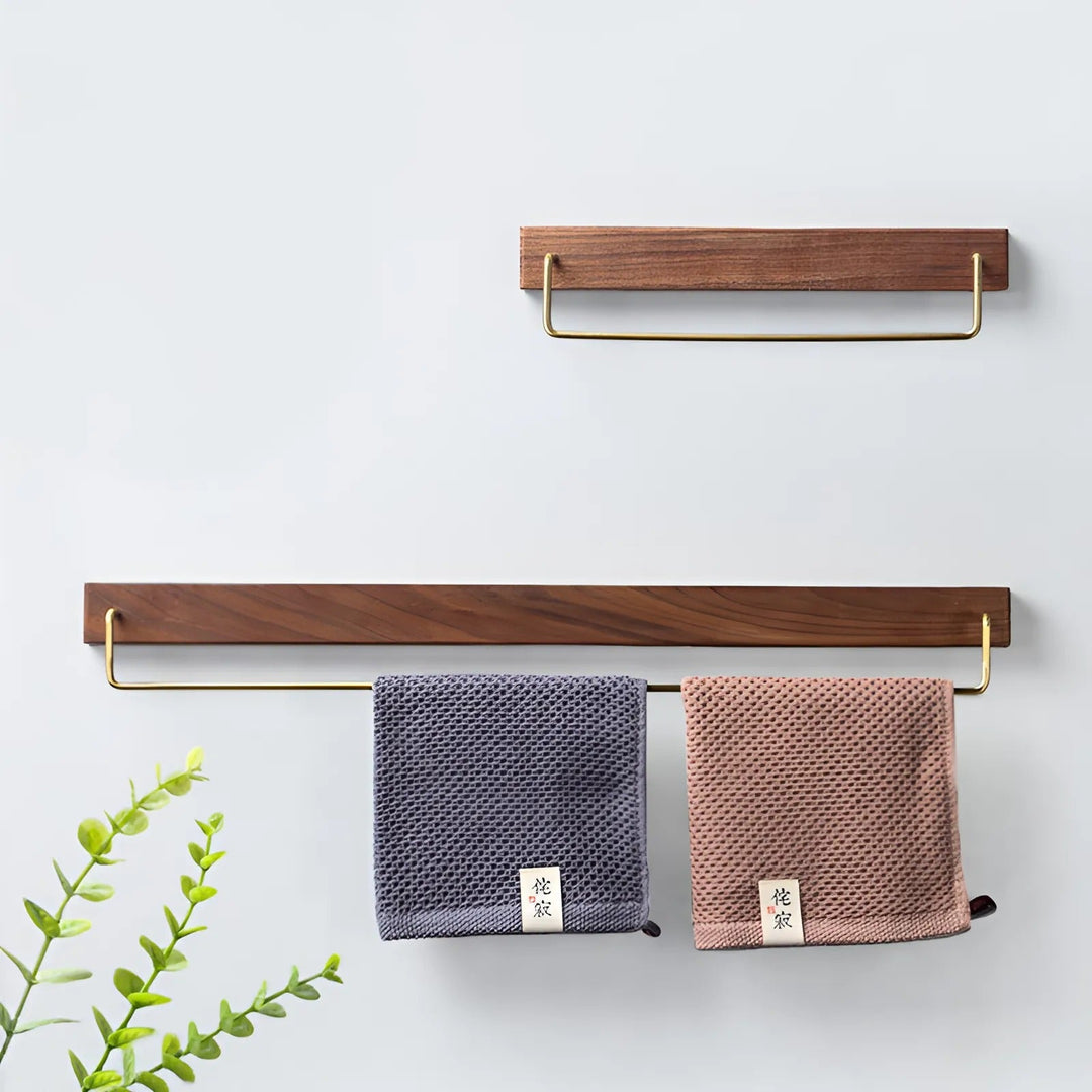 Wooden & Brass Towel Rack for Easy Wall Mounting | Stornfield