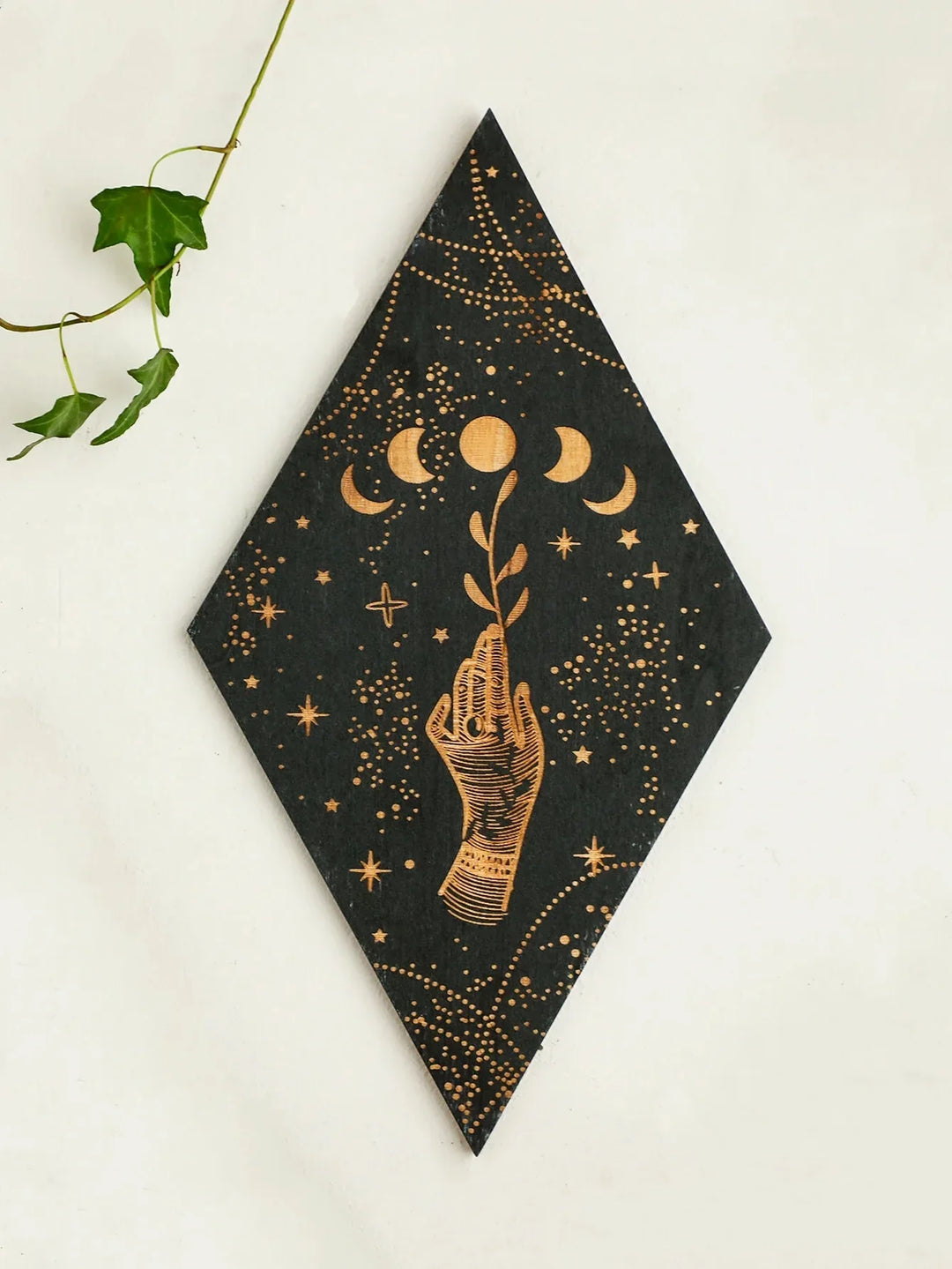 Stornfield | Black Moon Phases Wooden Wall Decor Rhombus Wall Art Boho Home Witchy Tapestry Decor Room Decor Aesthetic Gift