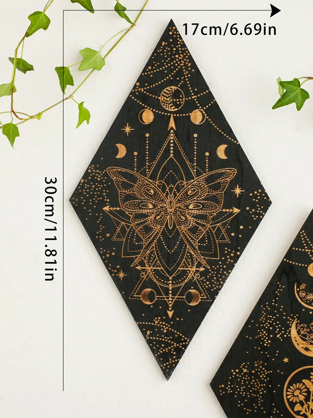 Stornfield | Black Moon Phases Wooden Wall Decor Rhombus Wall Art Boho Home Witchy Tapestry Decor Room Decor Aesthetic Gift