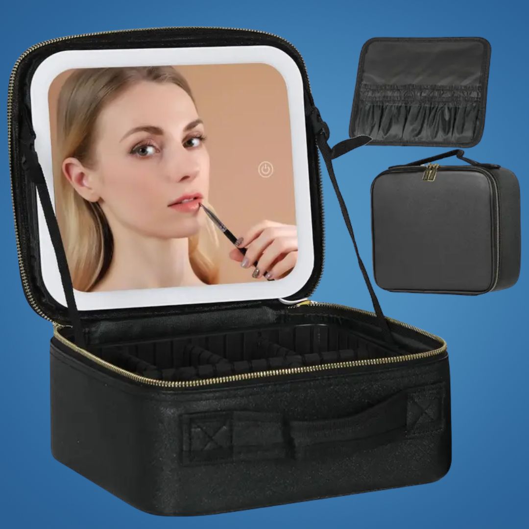 GlamOrganize | Makeup and Toiletry Bag - Cosmetic Organizer - LED Mirror - Compact Storage for Makeup and Skincare - Convenient Travel Bowl