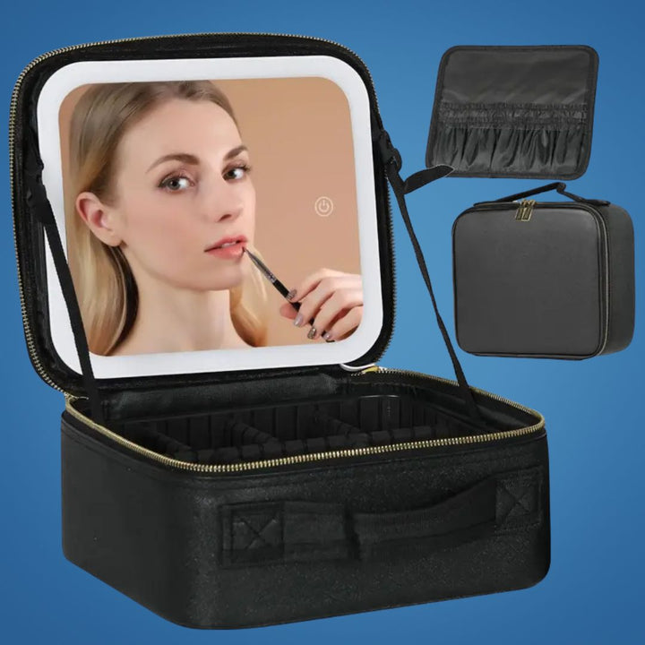 GlamOrganize | Makeup and Toiletry Bag - Cosmetic Organizer - LED Mirror - Compact Storage for Makeup and Skincare - Convenient Travel Bowl