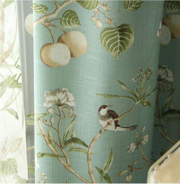 Blackout Blue Curtains with Floral Bird Patterns Stornfield
