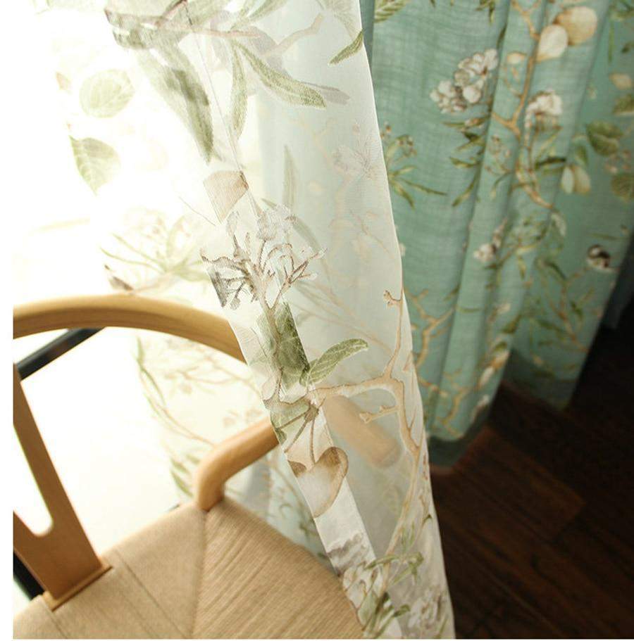 Blackout Blue Curtains with Floral Bird Patterns Stornfield