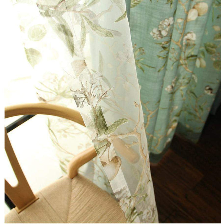 Blackout Blue Curtains with Floral Bird Patterns Stornfield