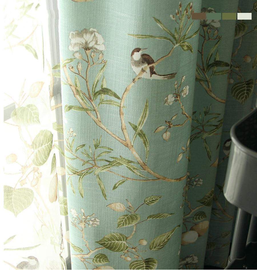 Blackout Blue Curtains with Floral Bird Patterns Stornfield