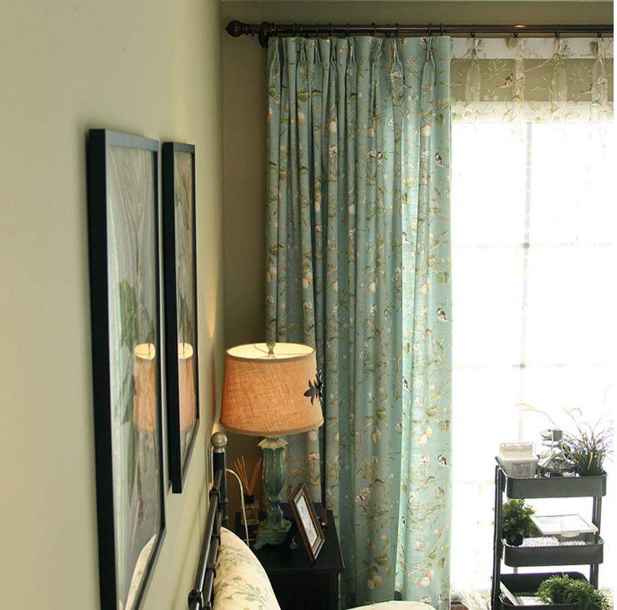 Blackout Blue Curtains with Floral Bird Patterns Stornfield