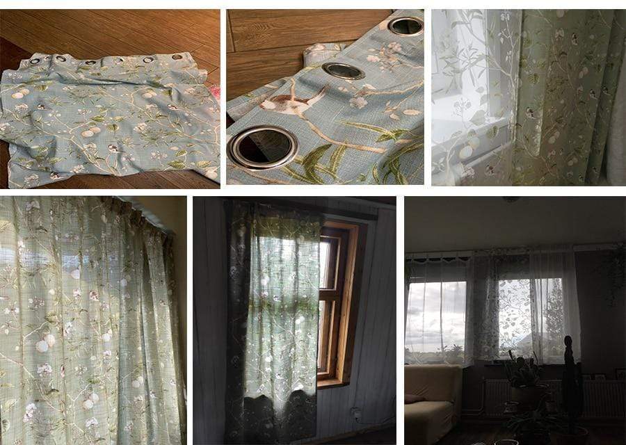 Blackout Blue Curtains with Floral Bird Patterns Stornfield