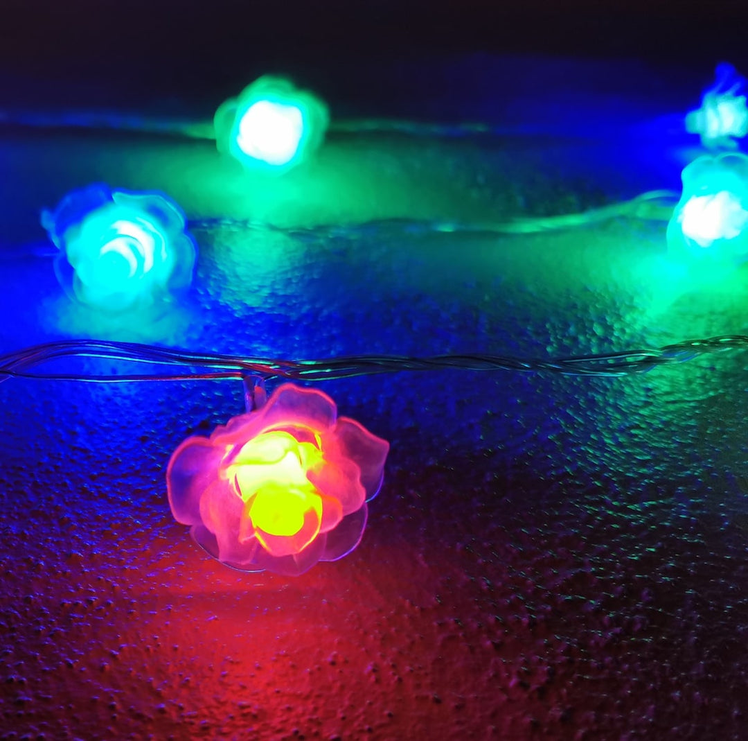 LED Fairy Lights with Flowers 20 pcs. Transparent - Multicolor with Flashing Function (3.5 Meters) | Stornfield