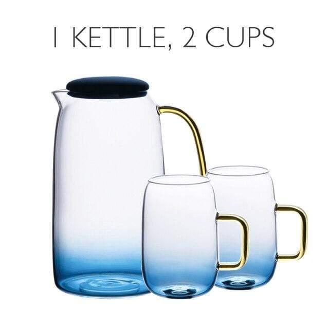 Blue glass pitcher with matching drinking glass Stornfield