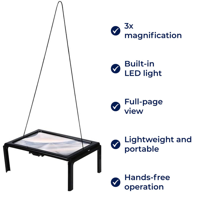 BrightView | 3x LED Illuminated Magnifier - Full Page View - Lightweight & Hands-Free - Ideal for Seniors & Low Vision Users Stornfield