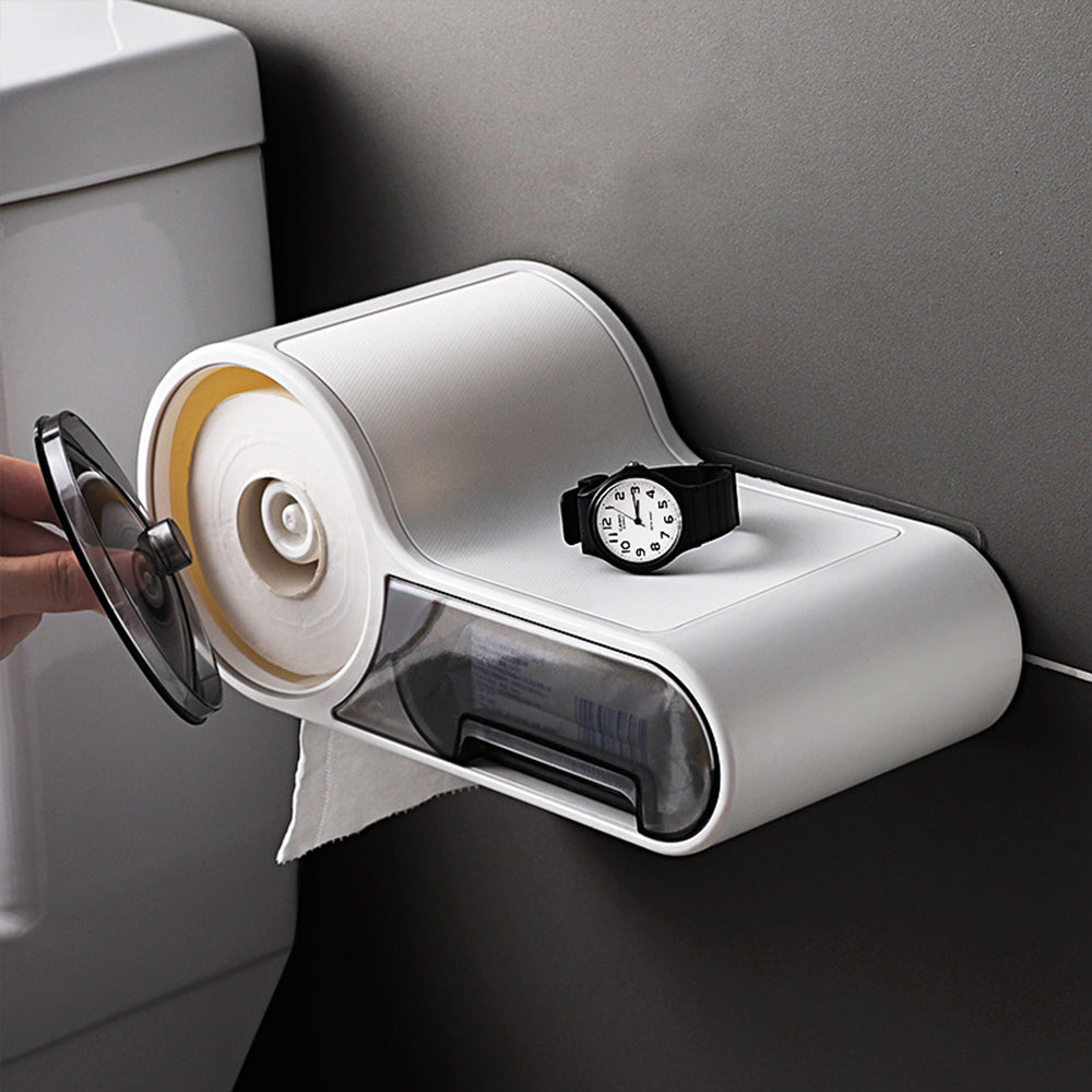 DroogHoud Self-Adhesive Toilet Paper Holder – Waterproof Wall Solution with Extra Storage Space | Stornfield
