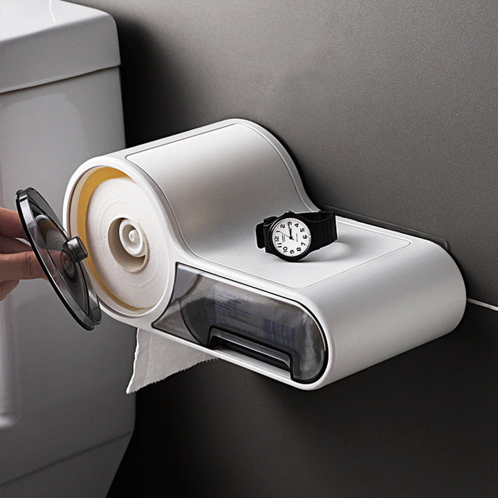 DroogHoud Self-Adhesive Toilet Paper Holder – Waterproof Wall Solution with Extra Storage Space | Stornfield