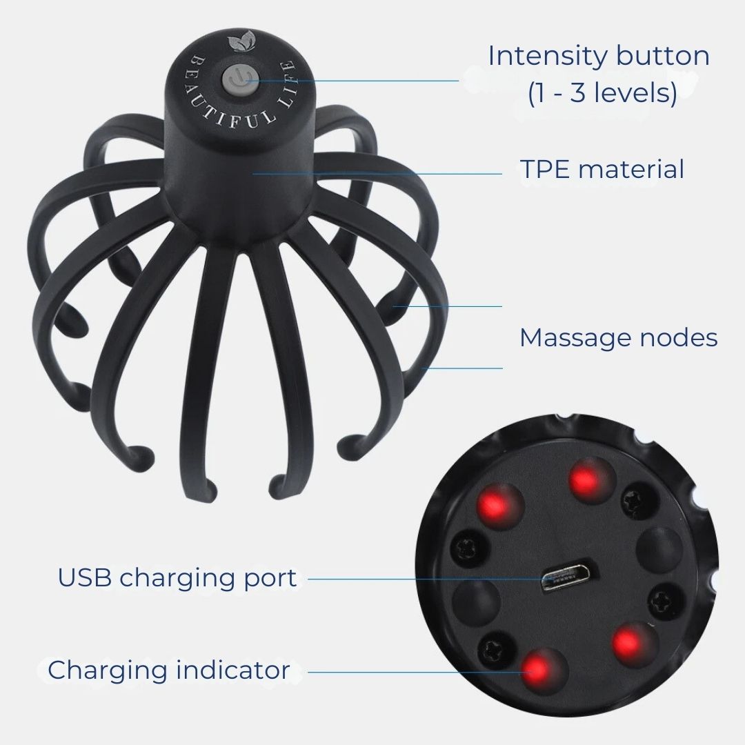 CalmFlow Smart Electric Octopus Head Massager | Scalp Massager - Stress Relief - Sleep Improvement - Stornfield Multi-directional Vibration Head Massager