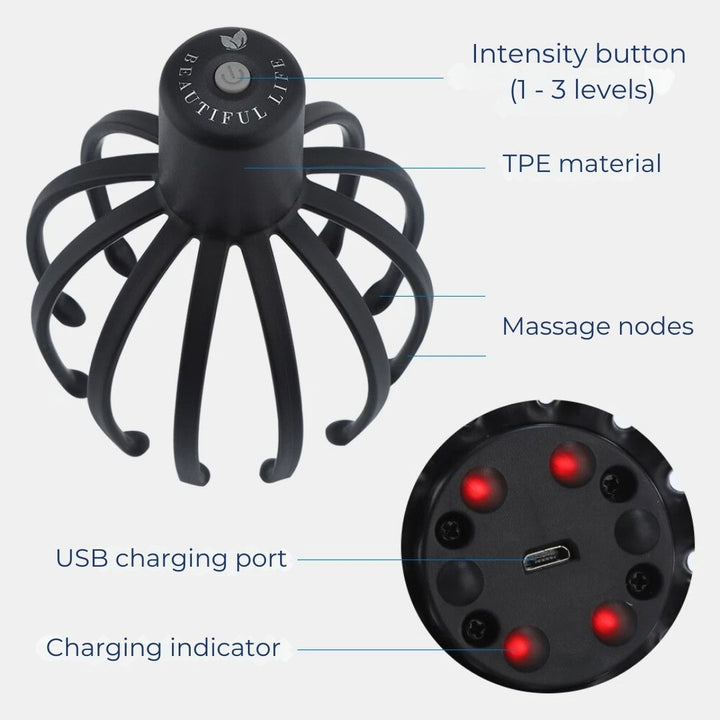 CalmFlow Smart Electric Octopus Head Massager | Scalp Massager - Stress Relief - Sleep Improvement - Stornfield Multi-directional Vibration Head Massager