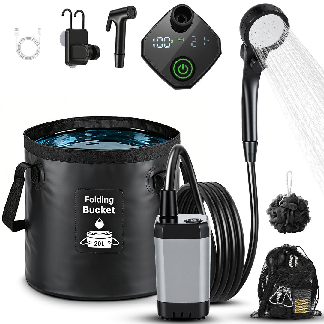 Portable Camping Shower Battery Outdoor Shower with 20L Folding Bucket | Stornfield
