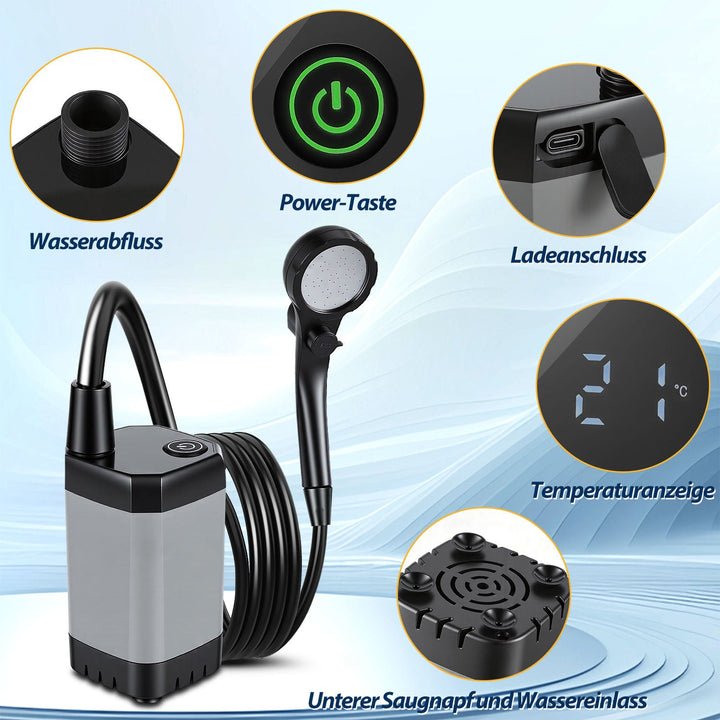 Portable Camping Shower Battery Outdoor Shower with 20L Folding Bucket | Stornfield