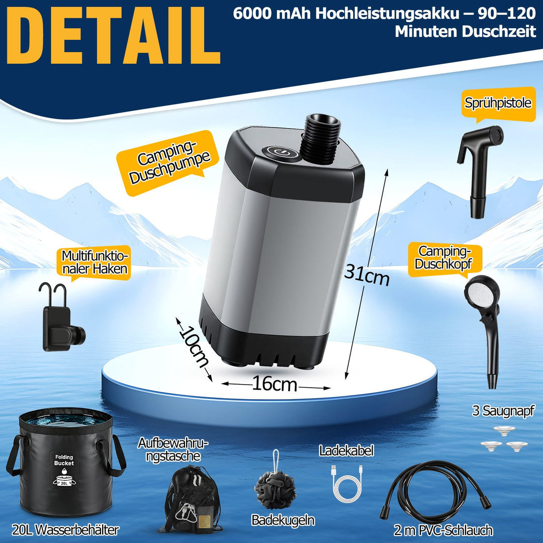 Portable Camping Shower Battery Outdoor Shower with 20L Folding Bucket | Stornfield