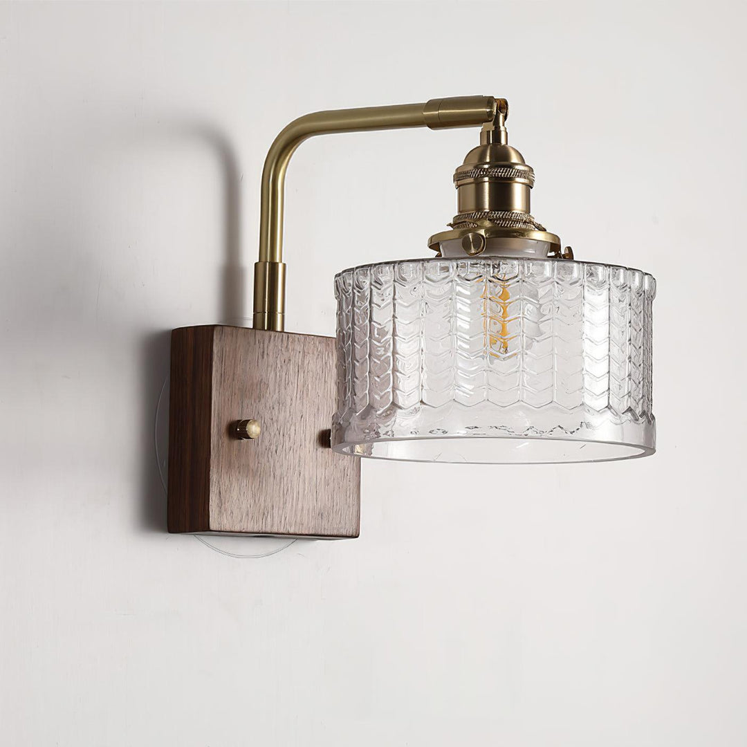 Rustic Green Glass Wall Light with Wooden Base | Stornfield
