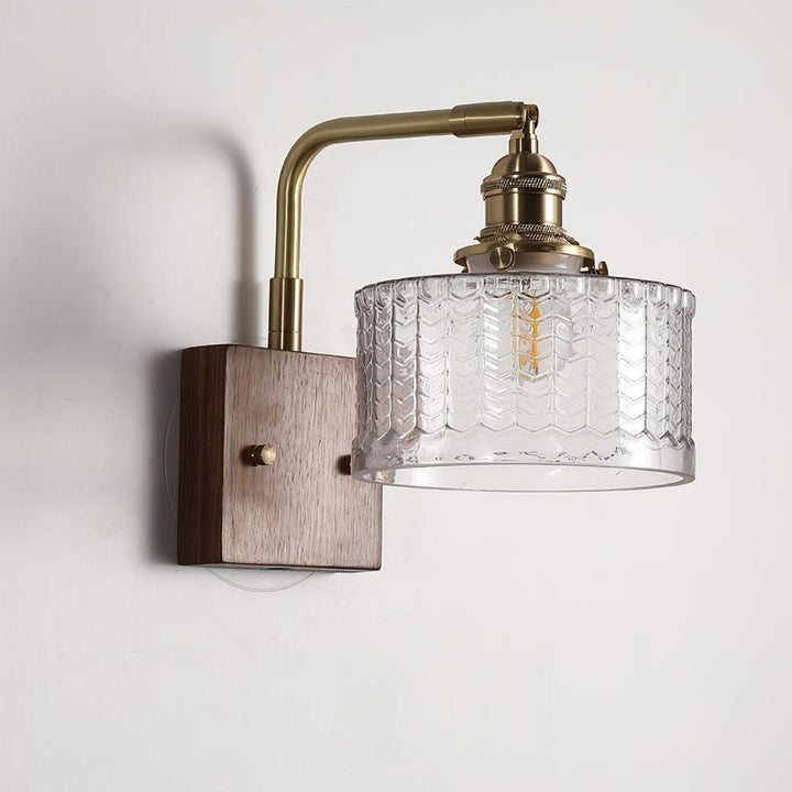 Rustic Green Glass Wall Light with Wooden Base | Stornfield