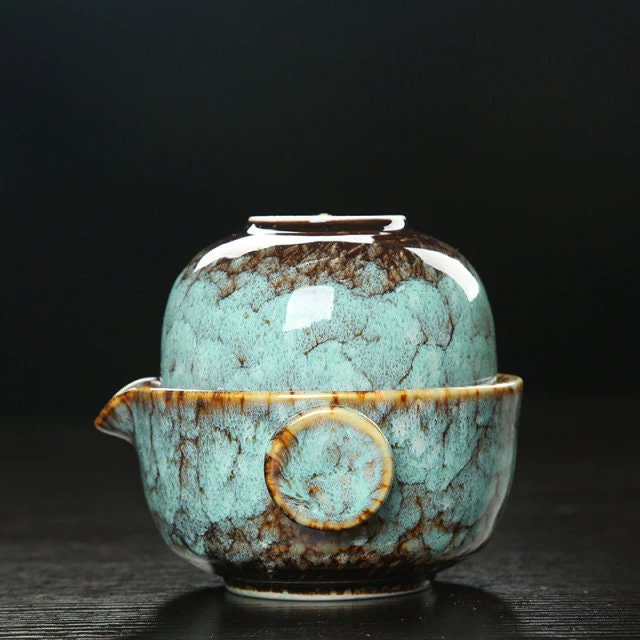 Stornfield | Ensemble de Gaiwan en céramique kuai ke Ensemble de thé de camping Kung Fu 1 théière 1 tasse Théière de voyage Tasse à café Mug d'eau Bouilloire de bureau Ustensiles de boisson