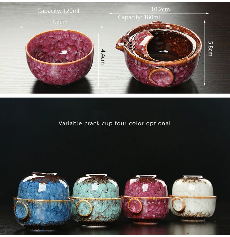 Stornfield | Ensemble de Gaiwan en céramique kuai ke Ensemble de thé de camping Kung Fu 1 théière 1 tasse Théière de voyage Tasse à café Mug d'eau Bouilloire de bureau Ustensiles de boisson