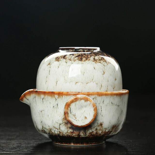 Stornfield | Ensemble de Gaiwan en céramique kuai ke Ensemble de thé de camping Kung Fu 1 théière 1 tasse Théière de voyage Tasse à café Mug d'eau Bouilloire de bureau Ustensiles de boisson