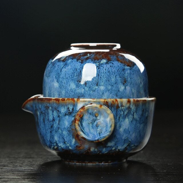 Stornfield | Ensemble de Gaiwan en céramique kuai ke Ensemble de thé de camping Kung Fu 1 théière 1 tasse Théière de voyage Tasse à café Mug d'eau Bouilloire de bureau Ustensiles de boisson