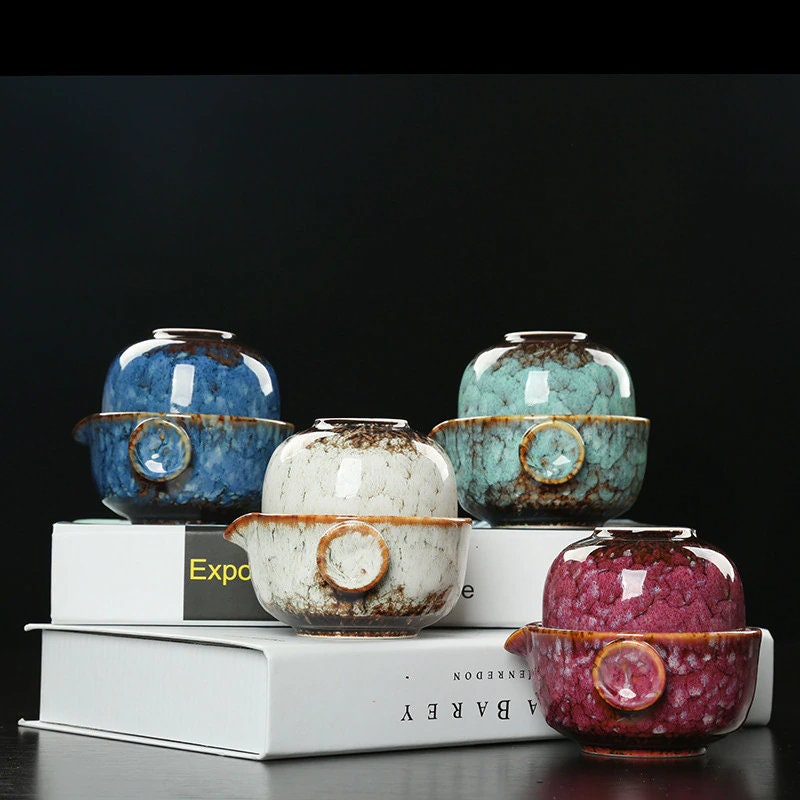 Stornfield | Ensemble de Gaiwan en céramique kuai ke Ensemble de thé de camping Kung Fu 1 théière 1 tasse Théière de voyage Tasse à café Mug d'eau Bouilloire de bureau Ustensiles de boisson