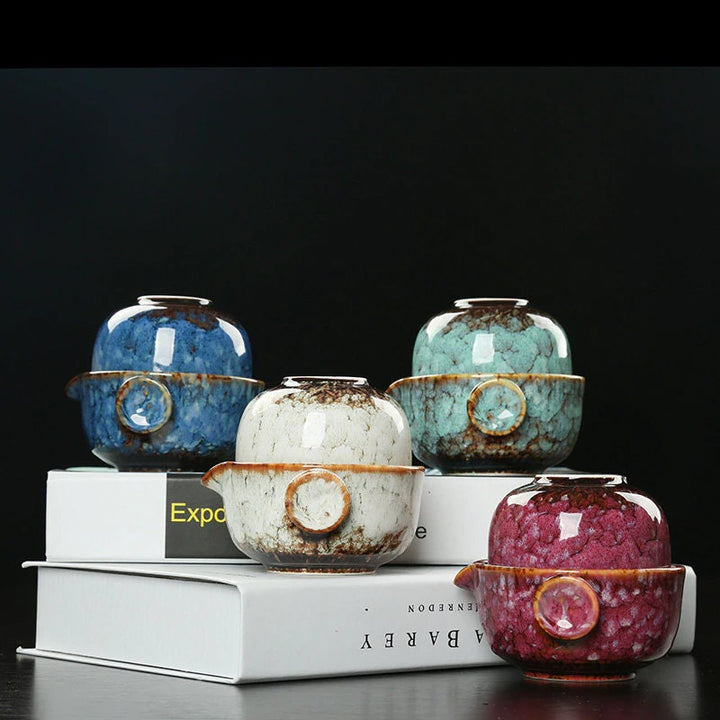 Stornfield | Ensemble de Gaiwan en céramique kuai ke Ensemble de thé de camping Kung Fu 1 théière 1 tasse Théière de voyage Tasse à café Mug d'eau Bouilloire de bureau Ustensiles de boisson