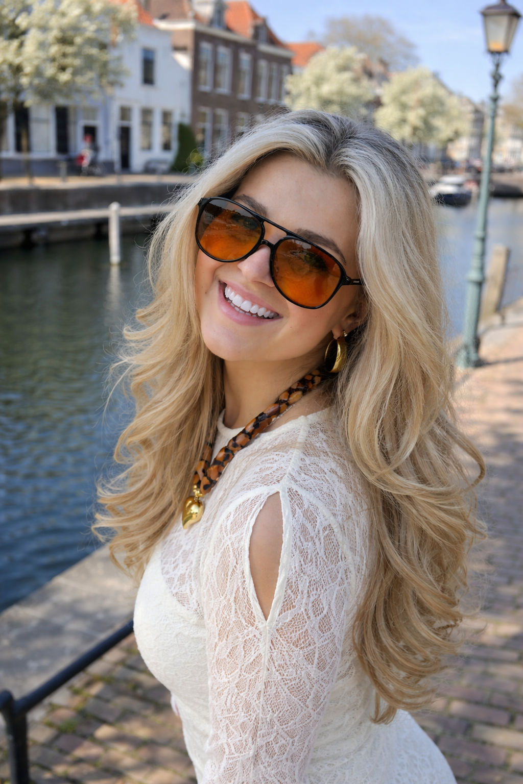 Oversized Aviator Sunglasses with Orange Lenses and UV Protection | Stornfield