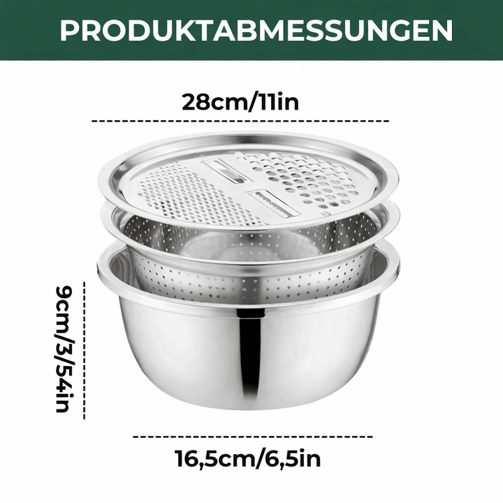 3-in-1 Mixing Bowl Set Stainless Steel with Grater and Sieve | Stornfield