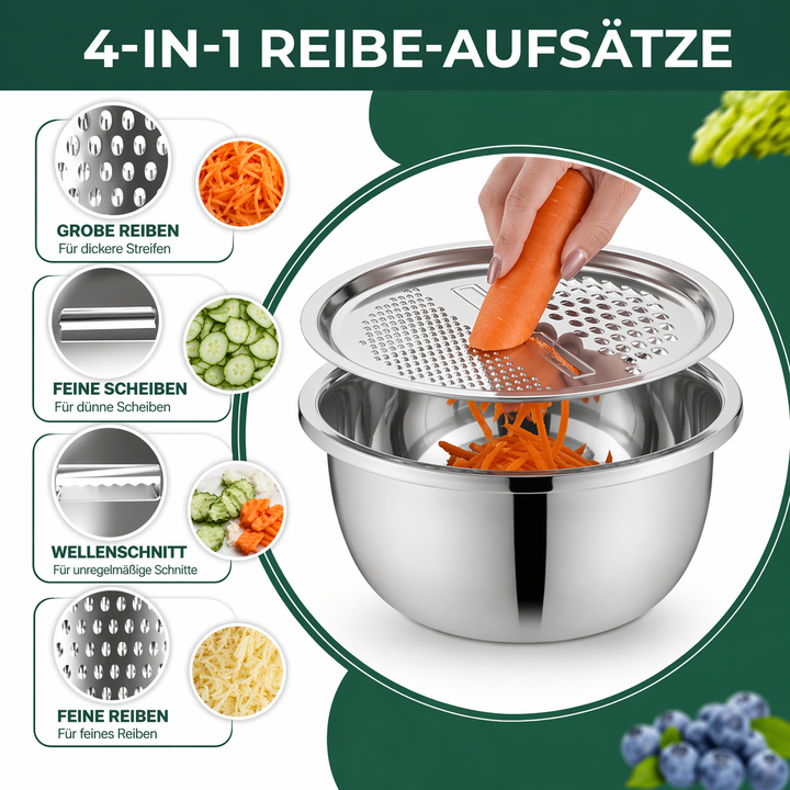 3-in-1 Mixing Bowl Set Stainless Steel with Grater and Sieve | Stornfield