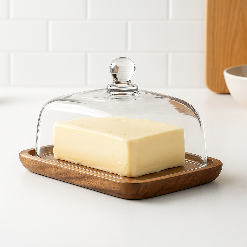 ButterVault Butter dish with glass lid and wooden base | Stornfield
