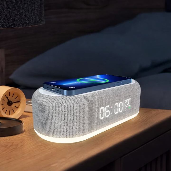 Wireless Charging Station | With Alarm Clock and Temperature Display | Stornfield