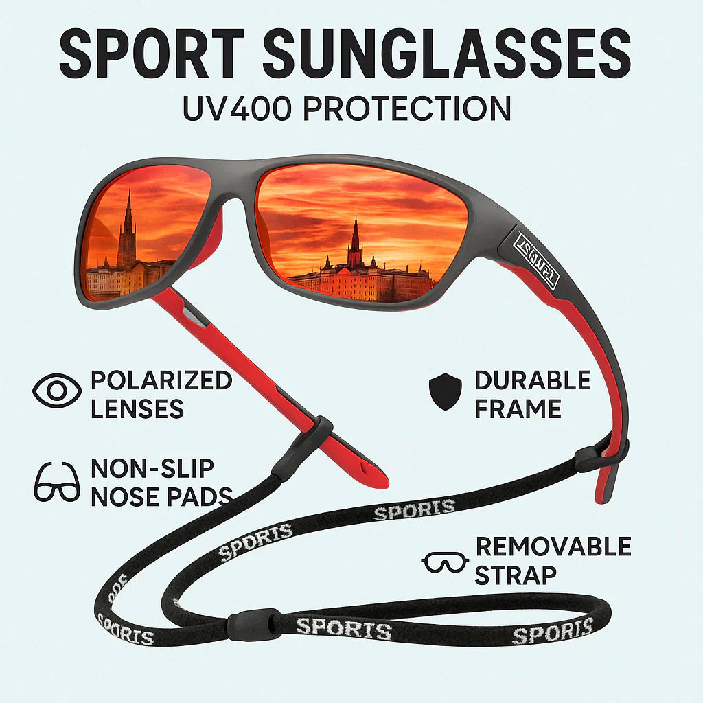 Stornfield | Mens Polarised Sports Sunglasses UK – UV400 Wrap Around Sunglasses for Cycling, Running & Outdoor Activities | Lightweight & Glare Protection