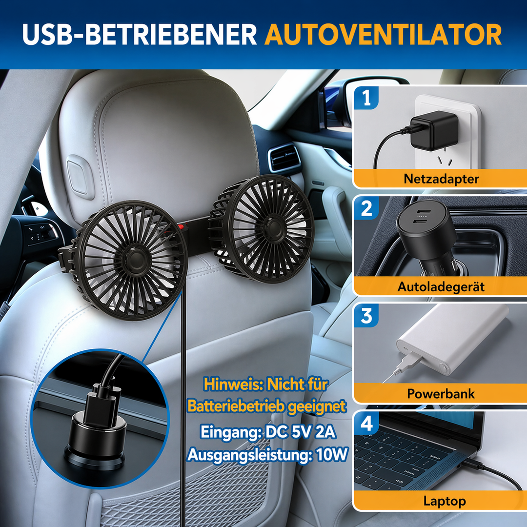 USB Fan for Car with 2 Heads | Stornfield