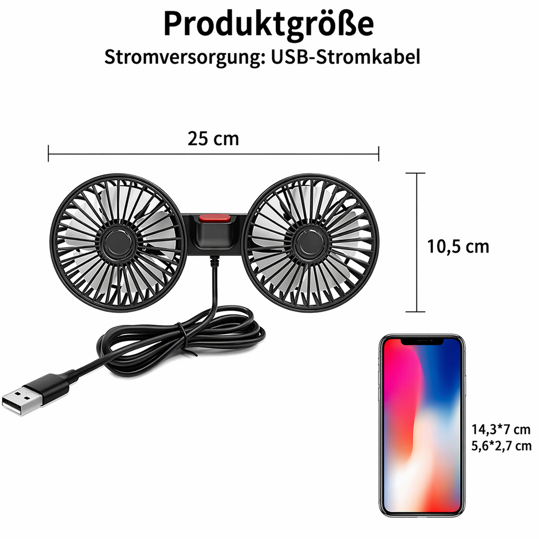 USB Fan for Car with 2 Heads | Stornfield