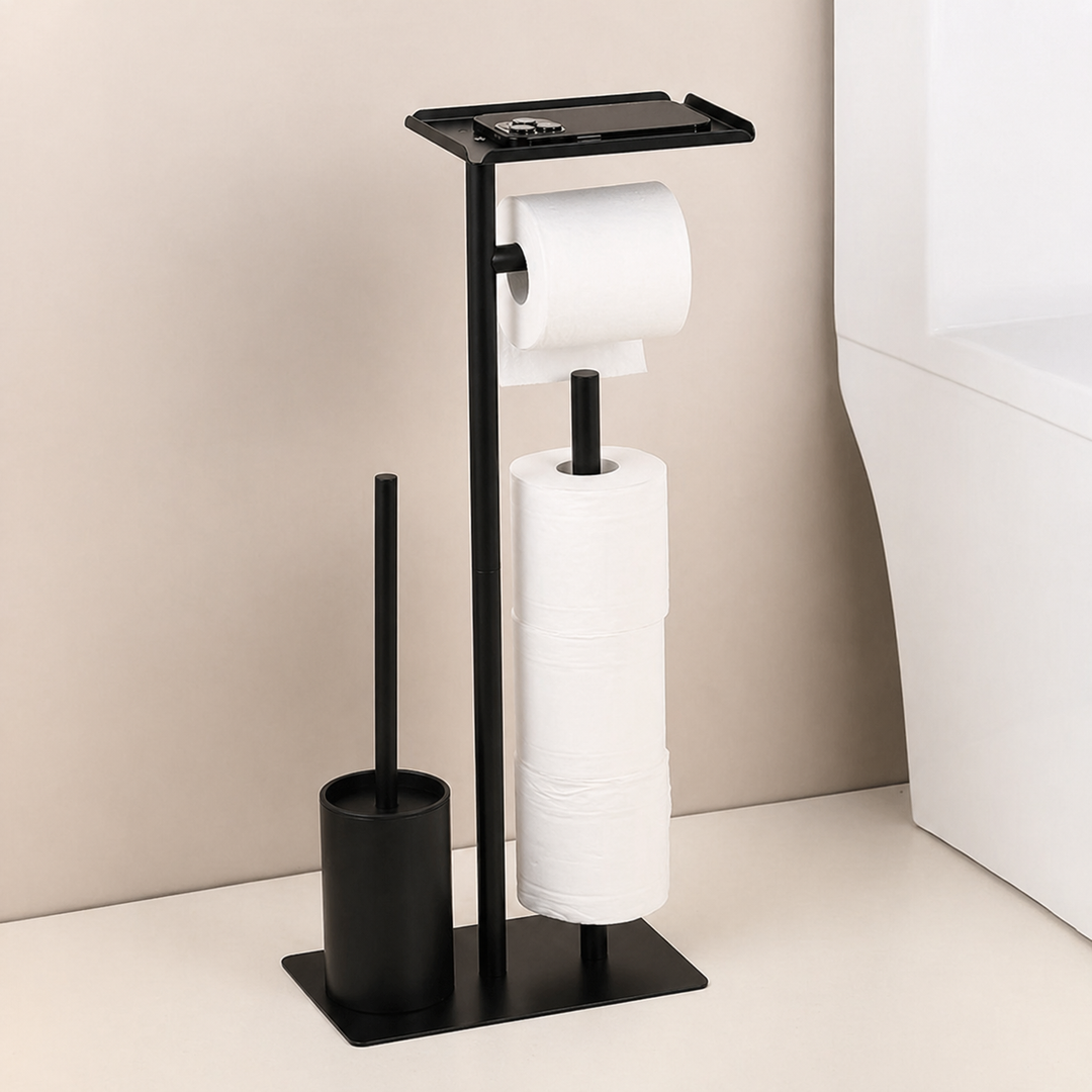 Toilet paper holder with brush & shelf | Stornfield