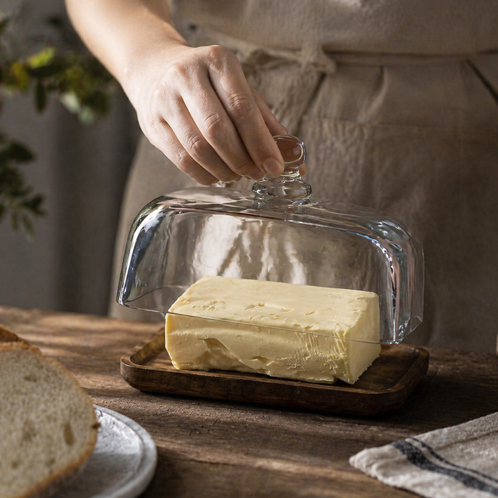 ButterVault Butter dish with glass lid and wooden base | Stornfield