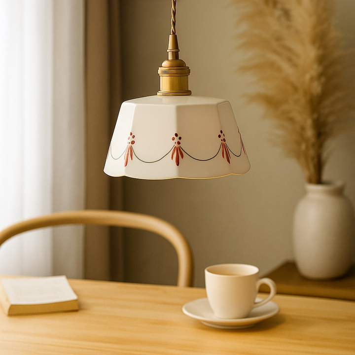 Elegant pendant light with classic Stornfield ceramic pattern