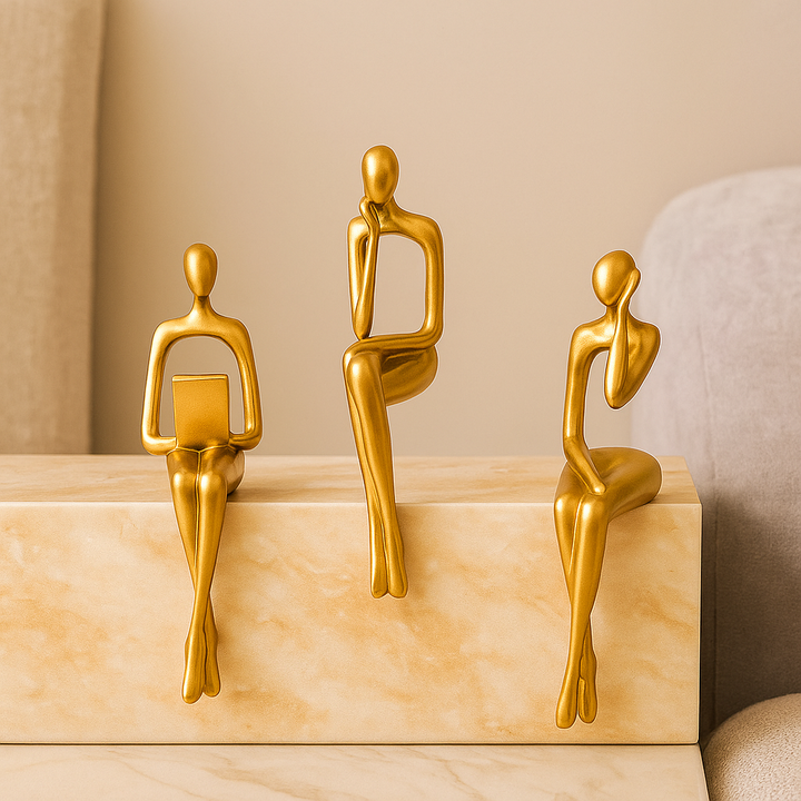 Golden Abstract Thinker Statues in Unique Artistic Poses Stornfield