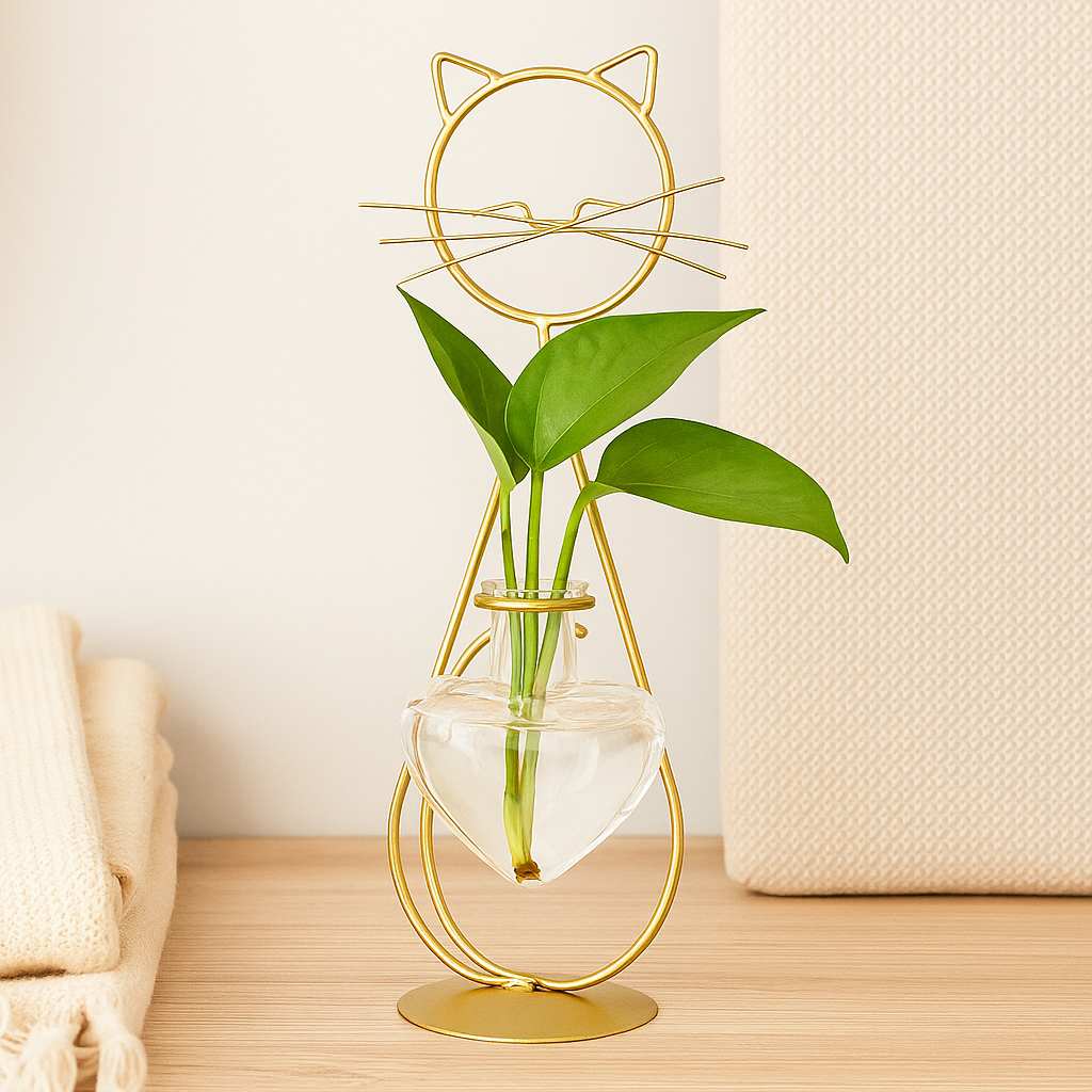 Stornfield Cat-Inspired Heart-Shaped Glass Plant Pot with Stand
