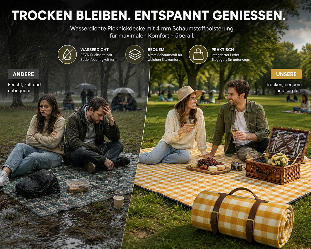 Picnic blanket water-repellent with leather carrying strap | Stornfield
