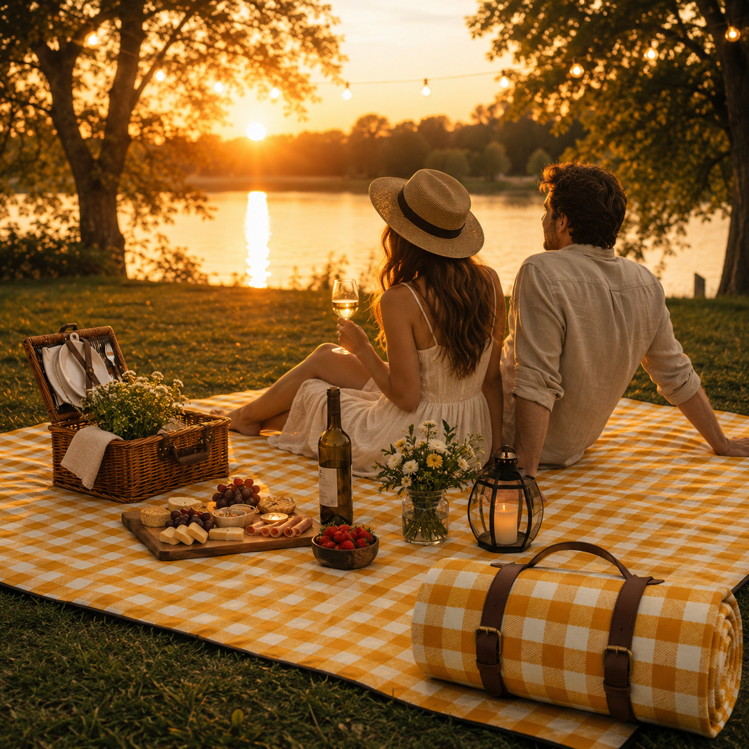 Picnic blanket water-repellent with leather carrying strap | Stornfield
