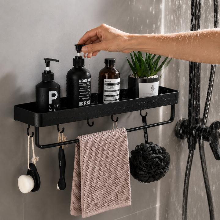 Kellan Wall-mounted Bathroom Shelf Black | Stornfield