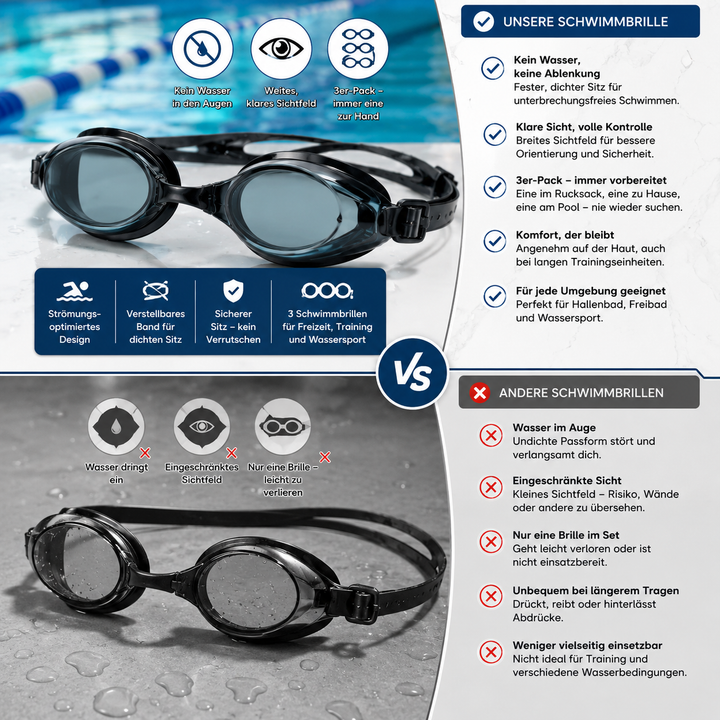 Swimming goggles 3-pack for adults | Stornfield