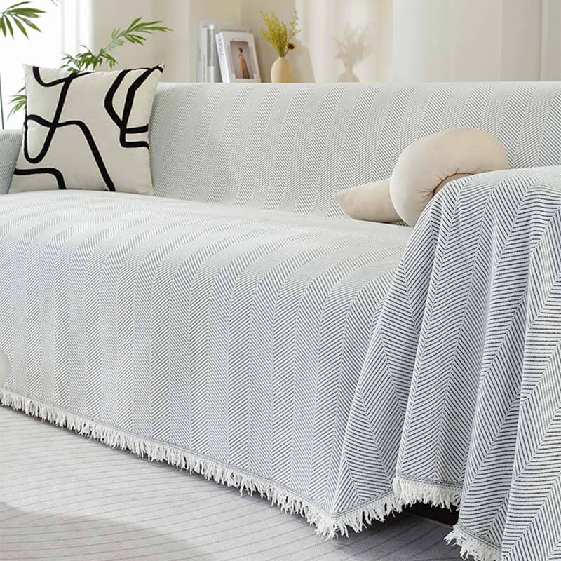 Stornfield | Herringbone Chenille Sofa Throw with Fringes
