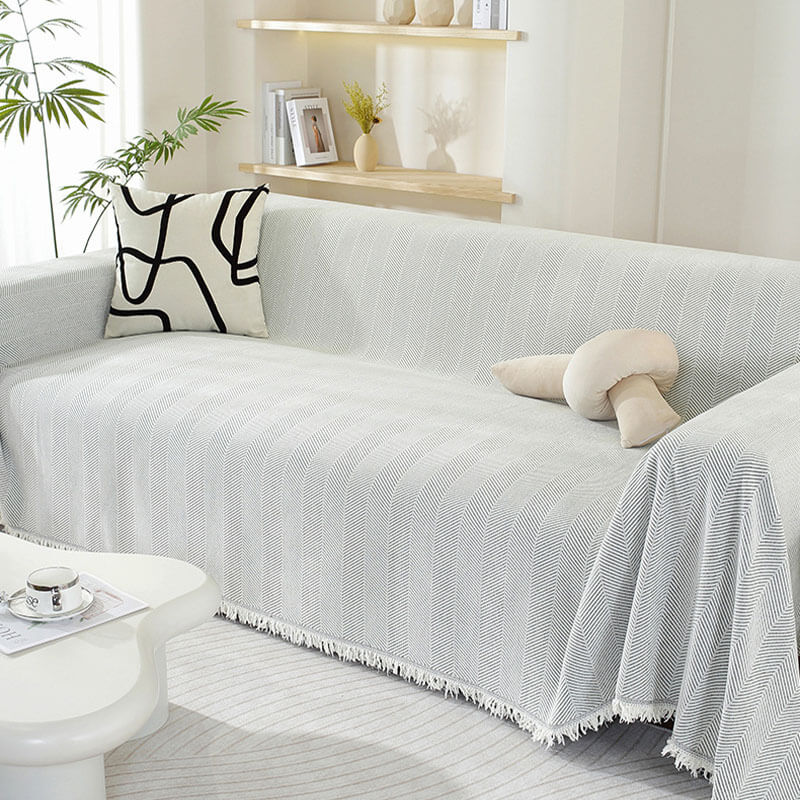 Stornfield | Herringbone Chenille Sofa Throw with Fringes