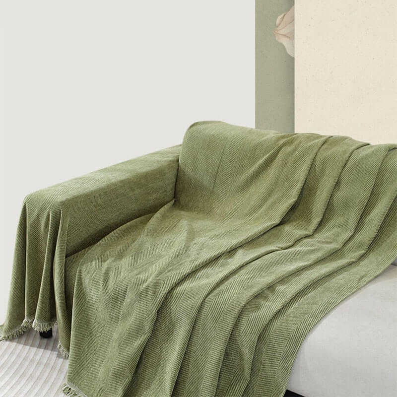 Stornfield | Herringbone Chenille Sofa Throw with Fringes