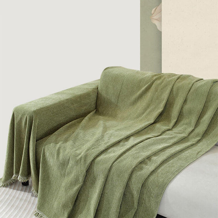 Stornfield | Herringbone Chenille Sofa Throw with Fringes
